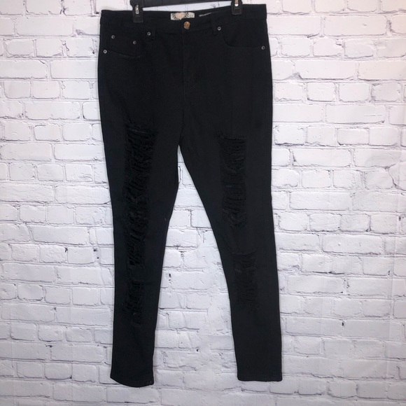 black ripped skinny jeans size 18